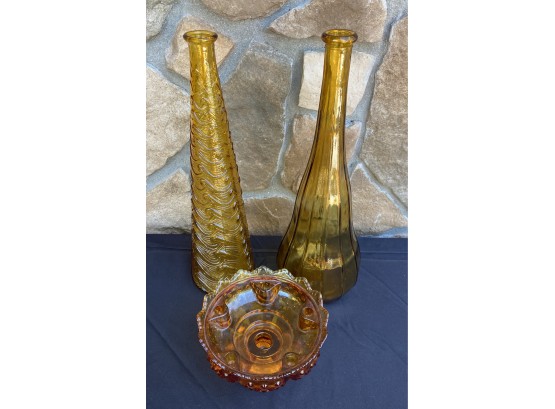 2 Amer Glass Candle Holders With Fenton Candle Holder