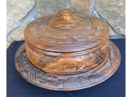 Hand Crafted Large Wooden Lazy Susan With Intricate Markings