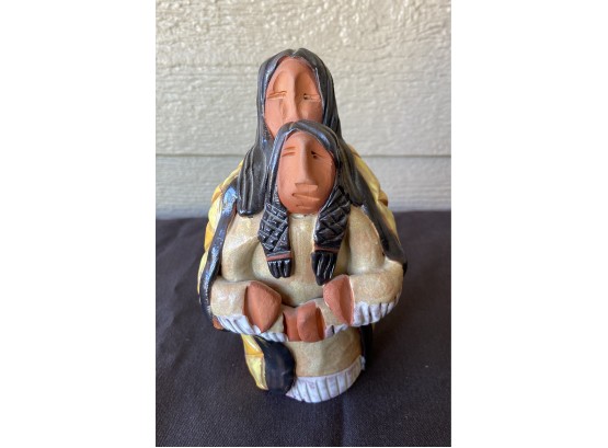 Mohawk Native Loving Couple Clay Figurine Signed Keena