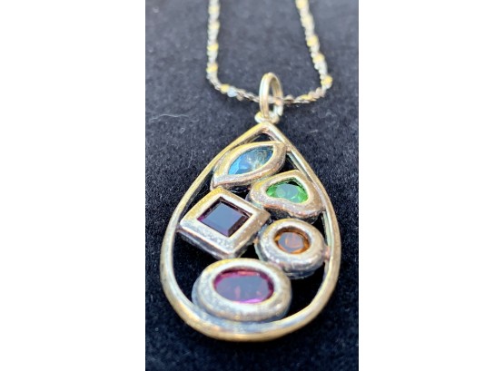 Sterling Chain With Colorful Gemstone Pendant