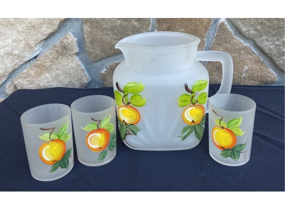 Frosted Glass Orange Patterned Picture With 3 Glasses