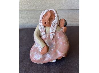 Mother And Child Mohawk Native American Clay Sculpture Signed Keena