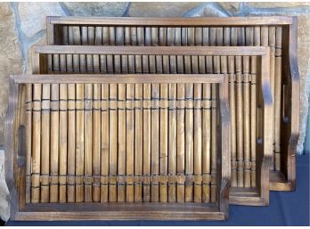3 Piece Bamboo Nesting Tray Set With Original Box