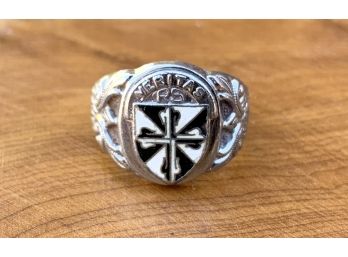 'Veritas' Black And White Knights Of Malta Sterling Ring