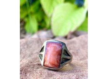 Red Carnelian And Silver Rectangular Ring