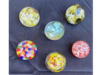 Collection Of 6 Small Glass Paper Weights With Amazing Colorful Glass-work