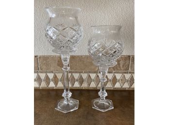 Pair Of Tall Crystal Stem Candle Holders