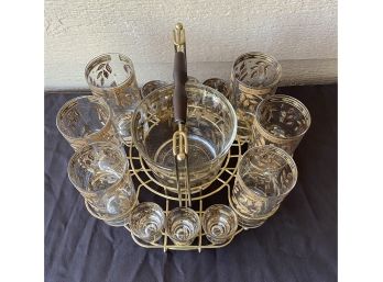 Glass Bar-ware Set With Carrying Tray Including Glasses, Shot Glasses, And Chilling Bucket