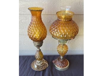 Set Of 2 Electric Victorian Style Amber Glass Lamps