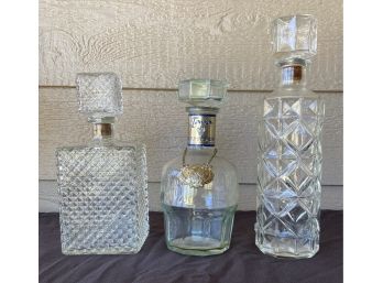 Collection Of 3 Glass Decanters Including Tava Brand Bottle With Original Label And Tag