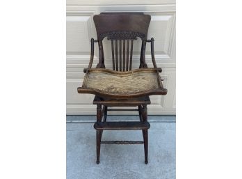 1920s Hand Made Wooden Highchair With Wicker Seat (as Is)