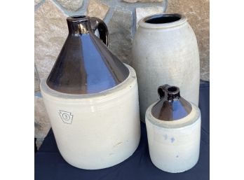 Collection Of 2 Vintage Jugs And Large Crock (as Is)