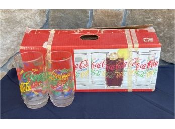 1990 Collectible Coca-cola 10 Piece 16 Ounce Multi-colored Glass Set In Original Box