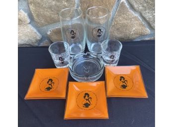Lot Of Assorted Playboy Items Including Glasses, Ashtray, Shot Glasses, And Coasters