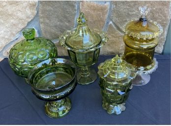 5 Shades Of Green Decorative Candy Dishes With Intricate Patterns
