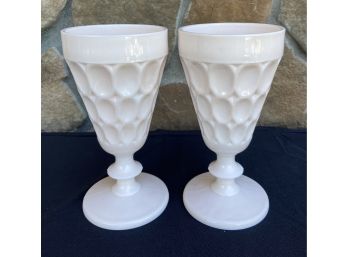 2 Thumbprint Style Milk Glass Goblets