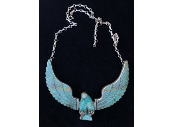 H Spencer Handmade Turquoise And Sterling Eagle Necklace