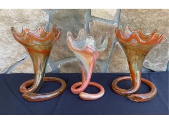 Collection Of 3 Murano Styled Hand Blown Glass Center Piece Decor