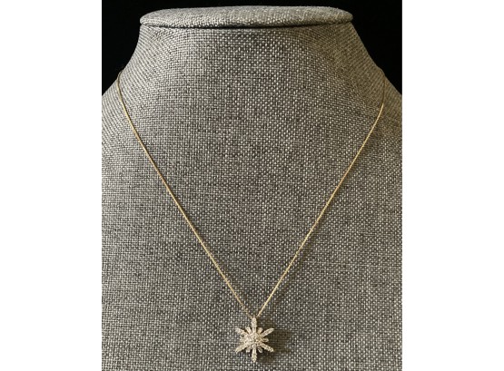 14 K Gold And Diamond Snowflake Pendant With 14k Gold Chain