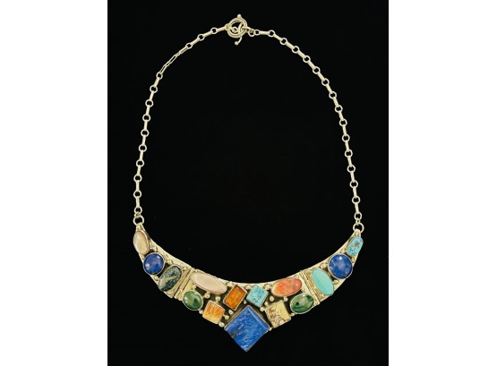 One Of A Kind Bobby Johnson Navajo Multi Stone Sterling Silver Necklace