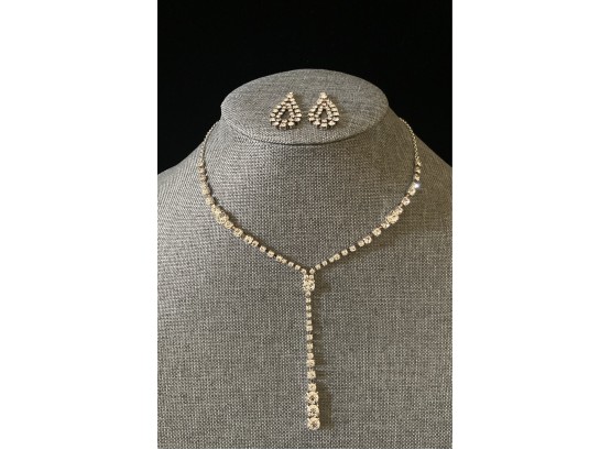Rhinestone Necklace And Earrings Set
