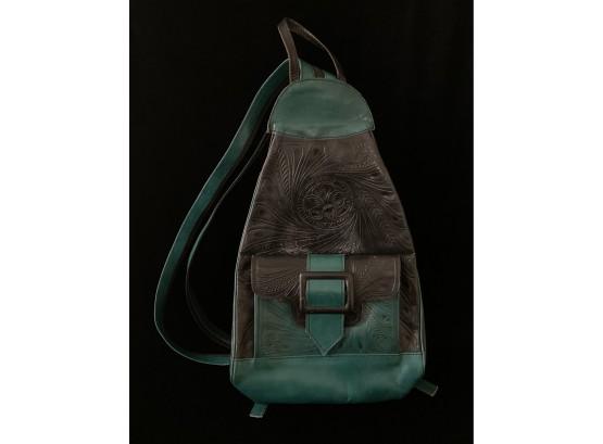 Black And Teal Convertible Leather Backpack
