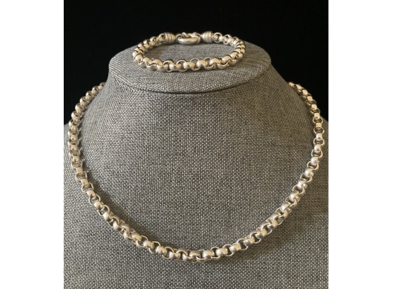 .925 Sterling Silver Chunky Chain Bracelet And Necklace