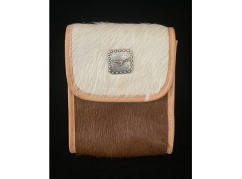 Grants Naturals Genuine Leather Crossbody With Brown And White Hair On Cowhide And A Western Style Button