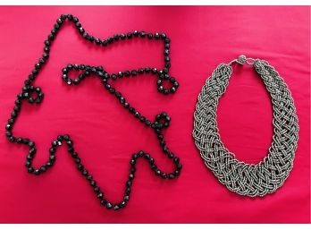Lot Of 2 Pieces Of Costume Jewelry Long Strand Necklace And Choker