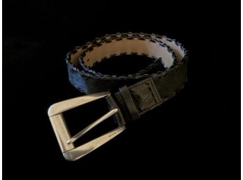 Michael Kors Hair On Cowhide Genuine Leather Belt With Silver Toned Buckle Size Large