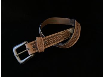 Resistol Full Grain Leather Hair On Cowhide Western Style Belt With Silver Toned Buckle Size 34