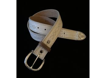 Ariat Crocodile Embossed Full Grain Leather Belt With Silver Tone Buckle And Inspirational Message Size 34