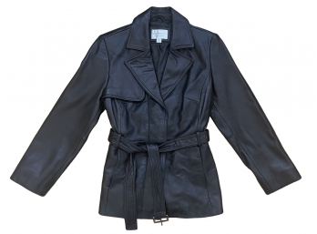 Worthington Black Lambskin Belted Jacket Women's Size Medium