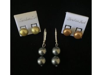 Trio Of Glass Pearl Earrings