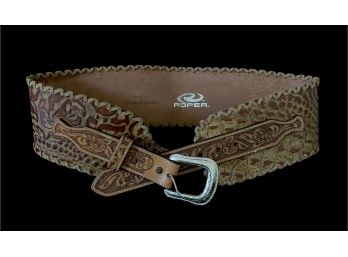 Roper Genuine Carved Leather Belt With Silver Toned Buckle