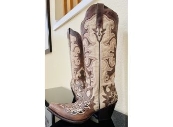 Corral Bone/tan Tall Top Inlay & Studs Cowgirl Boots Women's Size 8.5