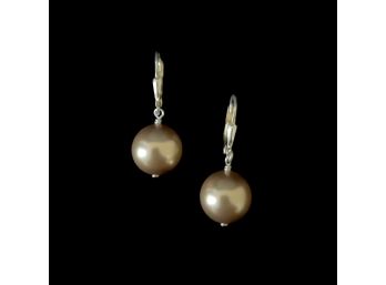 .925 Gold Tone Glass Pearl Drop Earrings