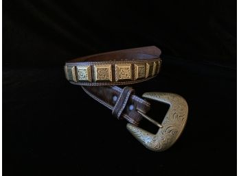 Mens 3D Belt & Co. Hair On Cowhide With Gold Tone Metal Adornments And Buckle Size 36