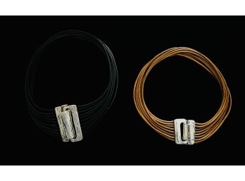 Leather Multi Strand Choker Necklaces With Sterling Silver Accents