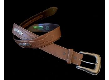 Resistol Full Grain Leather Belt With Silver Tone Adornments And Buckle Size 36