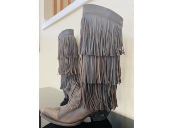 NWOB Eight Second Angel Brown Leather Fringe Boots Women's Size 8.5