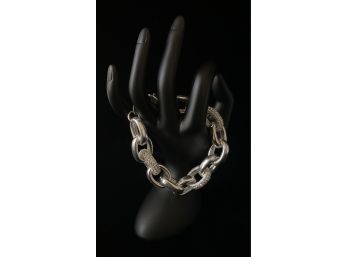 Silver Toned Chain Link Bracelet With Diamond Like Stones