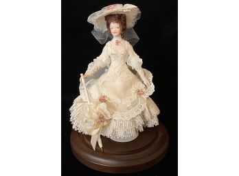 Beautiful Small Porcelain Doll In Glass Case