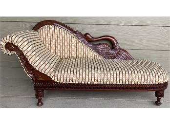 Large Doll Chaise Lounge With Elegant Carved Swan Craftsmanship