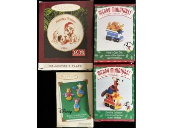 2pc Dalmatian & Winnie The Pooh Hallmark Ornaments & Merry Miniatures Pluto's Coal Car & Goofy's Caboose