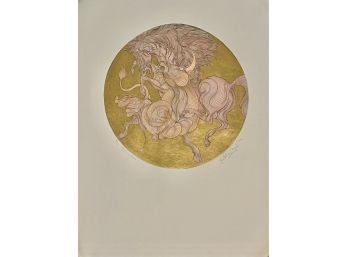 Taurus Lavis By Guillaume Azoulay Hand-embellished Water Color Gold Leaf Etching W/ COA Limited Edition