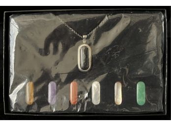 Interchangeable Stone Pendant Necklace With Authentic Stones Including Onyx And Amethyst