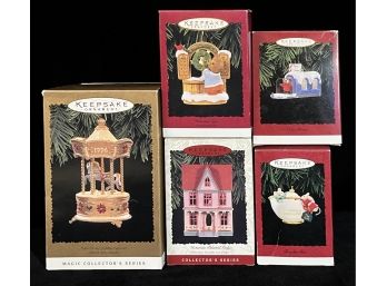 5pc Hallmark Keepsake Ornament Incl. New Home, Victorian Painted Lady, Two For Tea, & More