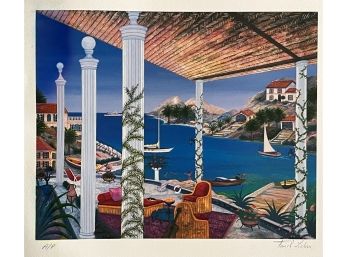 Limited Edition Riviera Cove By Fanch Ledan Mixed Media Serigraph On Paper W/ COA