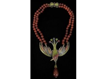 Heidi Daus Bird Of Paradise Necklace With Carnelian Looking Beads